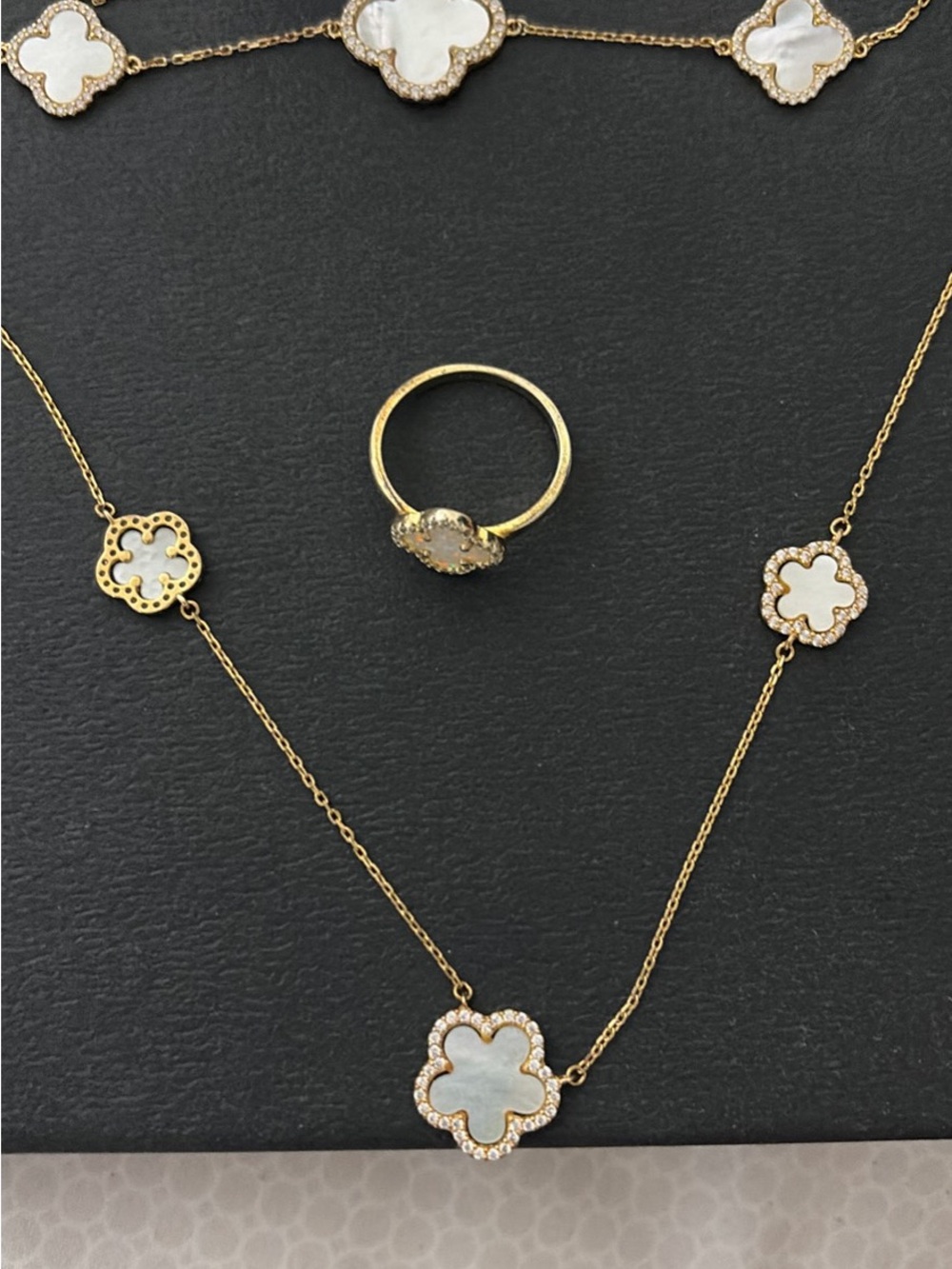 Rachel Zoe sterling silver Gold and White Mother-of-Pearl Clover Necklace Set - Picture 2 of 7